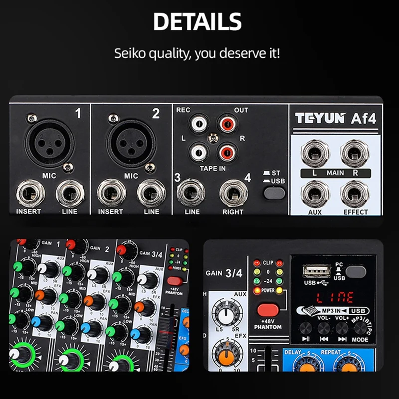 TEYUN AF4 Mixing Console Analog Consoles Combined With Digital Sound Cards Bluetooth Usb Playback 4 Channel Audio Input