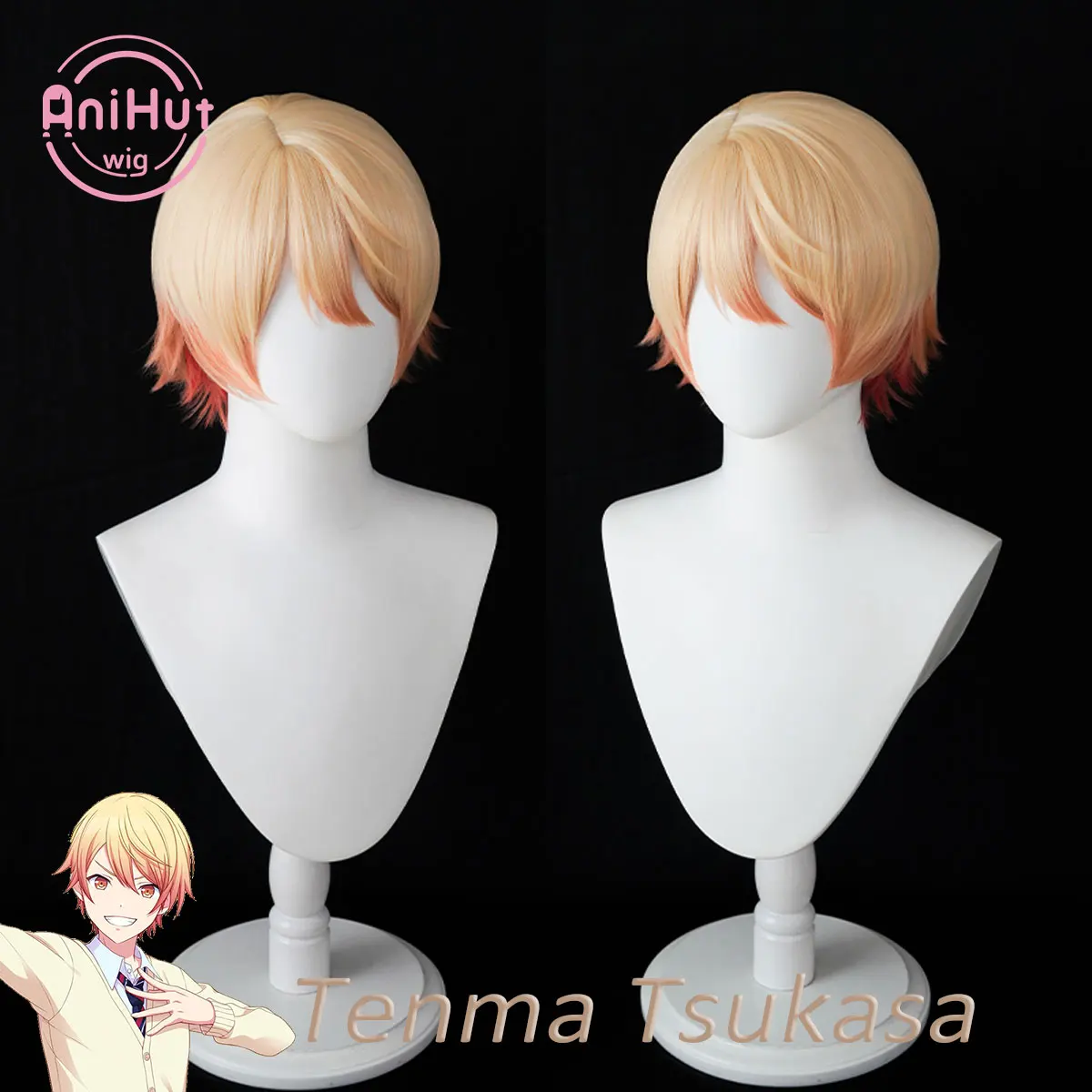 【AniHut】Tenma Tsukasa Blonde Orange Mix Cosplay Wig Project SEKAI COLORFUL STAGE! Straight Heat Resistant Synthetic Cosplay Hair