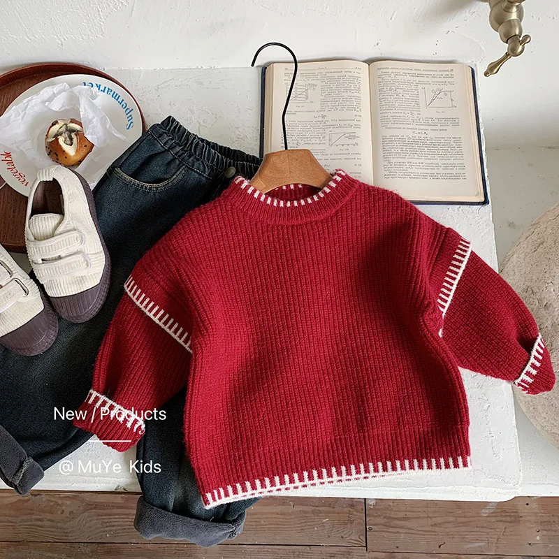 

2025 Winter Children 3-8Y Boys Sweater Christmas Knited Thicken Kids Baby Boys Pullovers Casual Teenager Boys Knitwear Tops