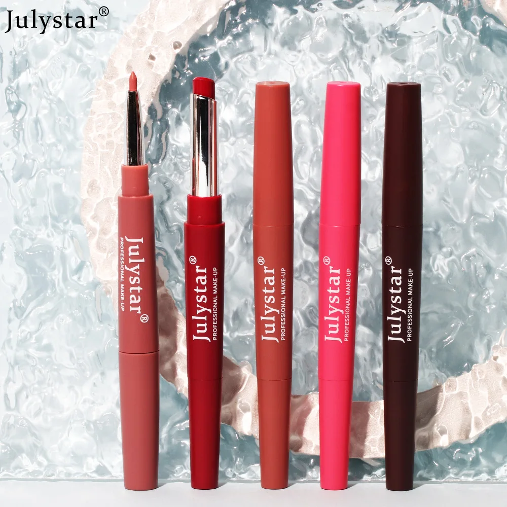 Julystar 12 Kleur 2-In-1 Lippenstift Lipliner Dubbel Hoofd Lippenstift Lipliner Vrouwen Cosmetica Lip Make-Up Roterende Lippenstift Pen