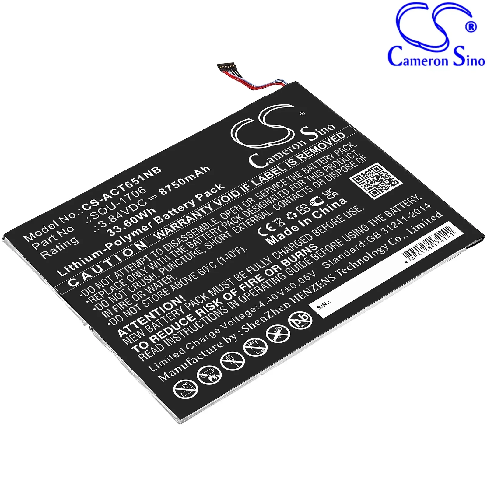 Replacement 3.84V 8750mAh Tablet Battery for Acer D651N Chromebook Tab 10 SQU-1706 KT.00201.004