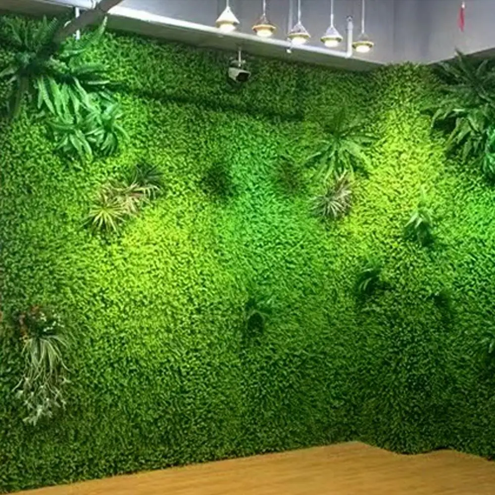 

UV Resistant Artificial Grass Wall Panel Square Shape Green Color Plastic Plant Wall Panel 40*60cm Size Fake Green Grass Mat