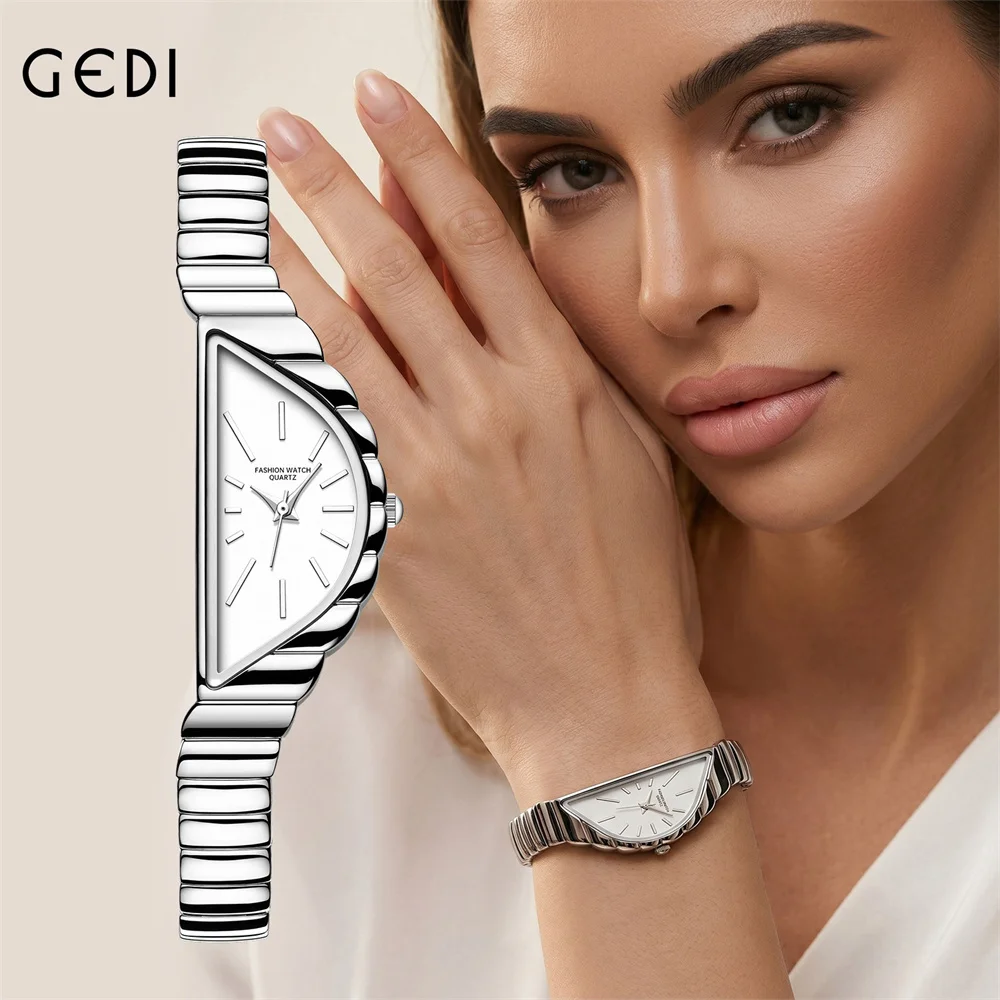 New Fashion Design Women's Watches Creative Half-Moon Dial Stainles Steel Quartz Authentic Watch Premium Women's Wristwatch Gift