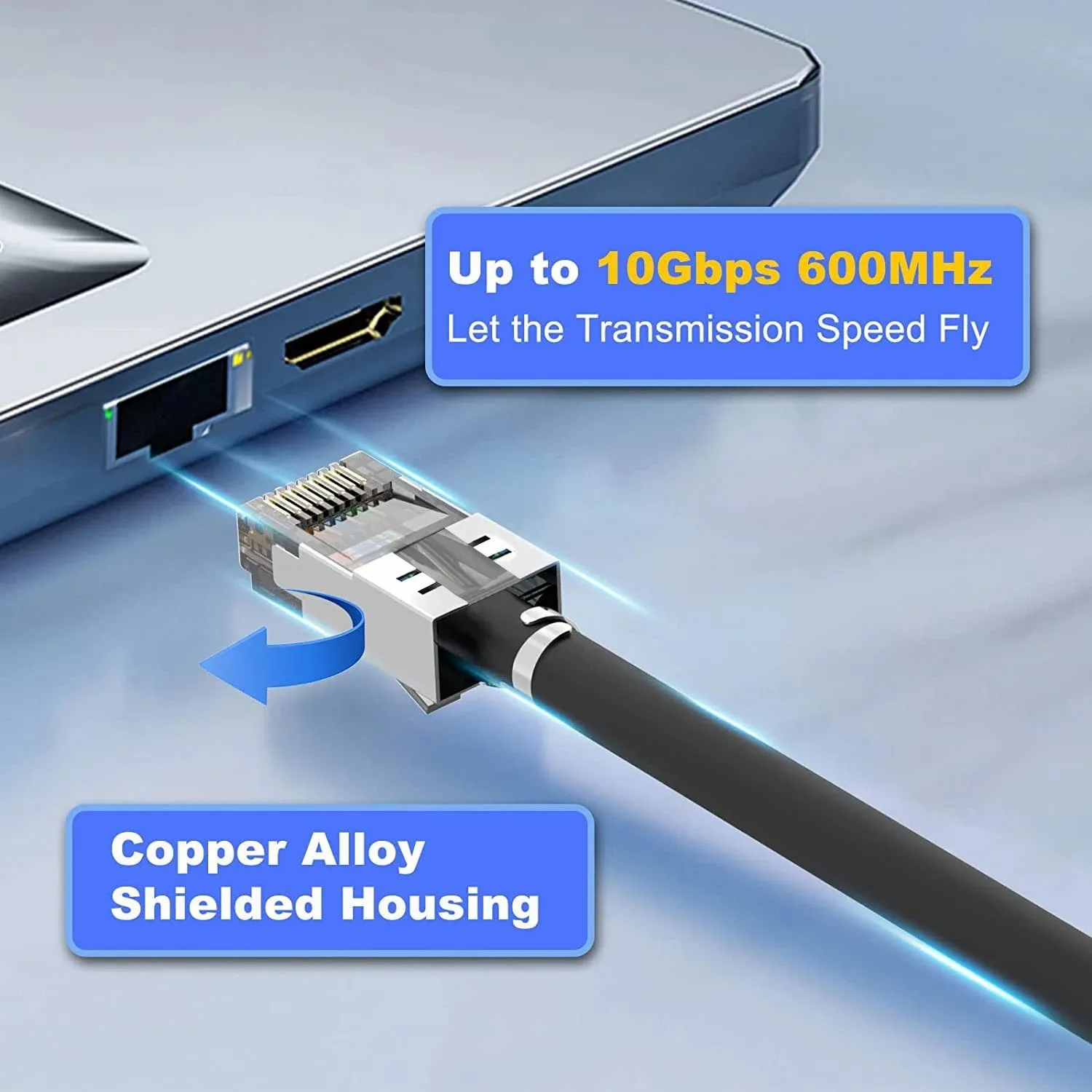 WoeoW CAT6A CAT7 커넥터, RJ45 커넥터 통과, CAT6A CAT7 차폐, 스트레인 릴리프 부츠 포함, 3 프롱 블랙, 6 개