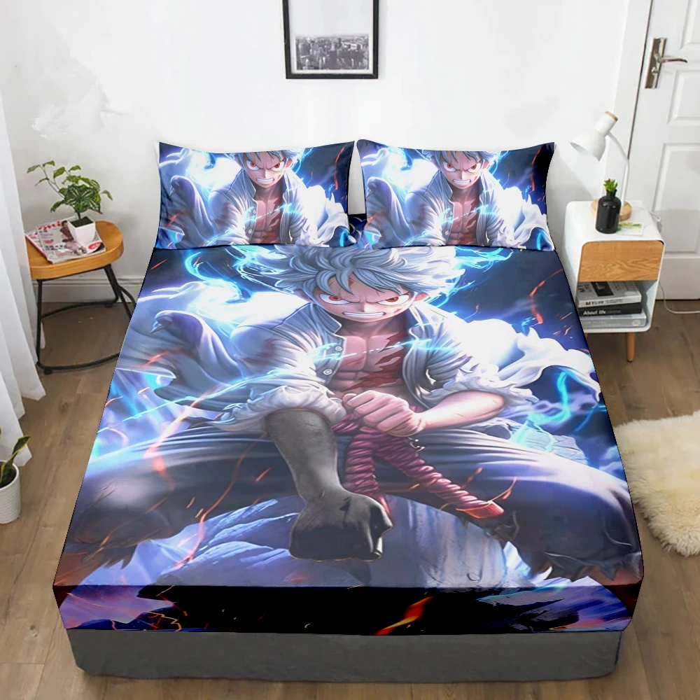 

Kids Fitted Sheet Luffy Gear 5 One Piece Cartoon Anime Kids Bedding Anti-slip Bed Cover for Bedroom Decor Queen King