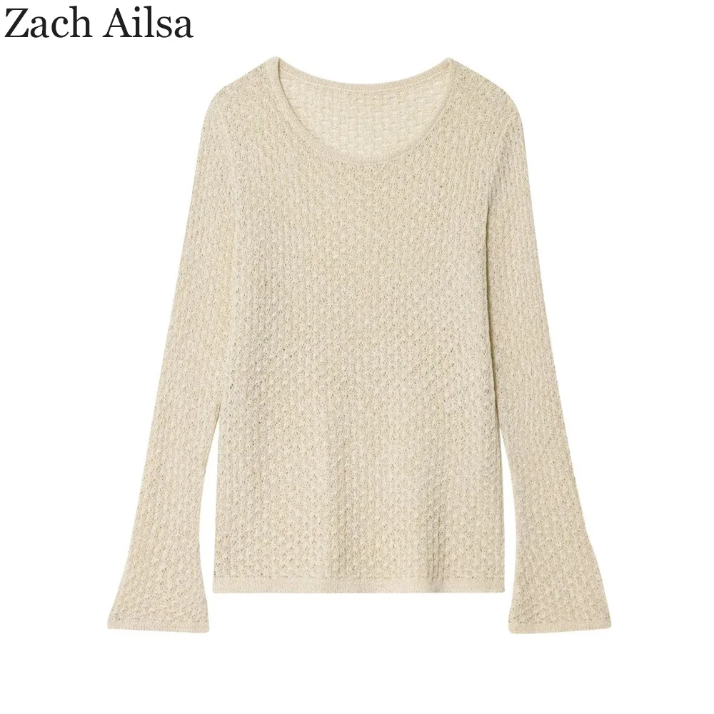 

Осенний комплект женского облегающего топа с длинными рукавами из полой металлической сетки