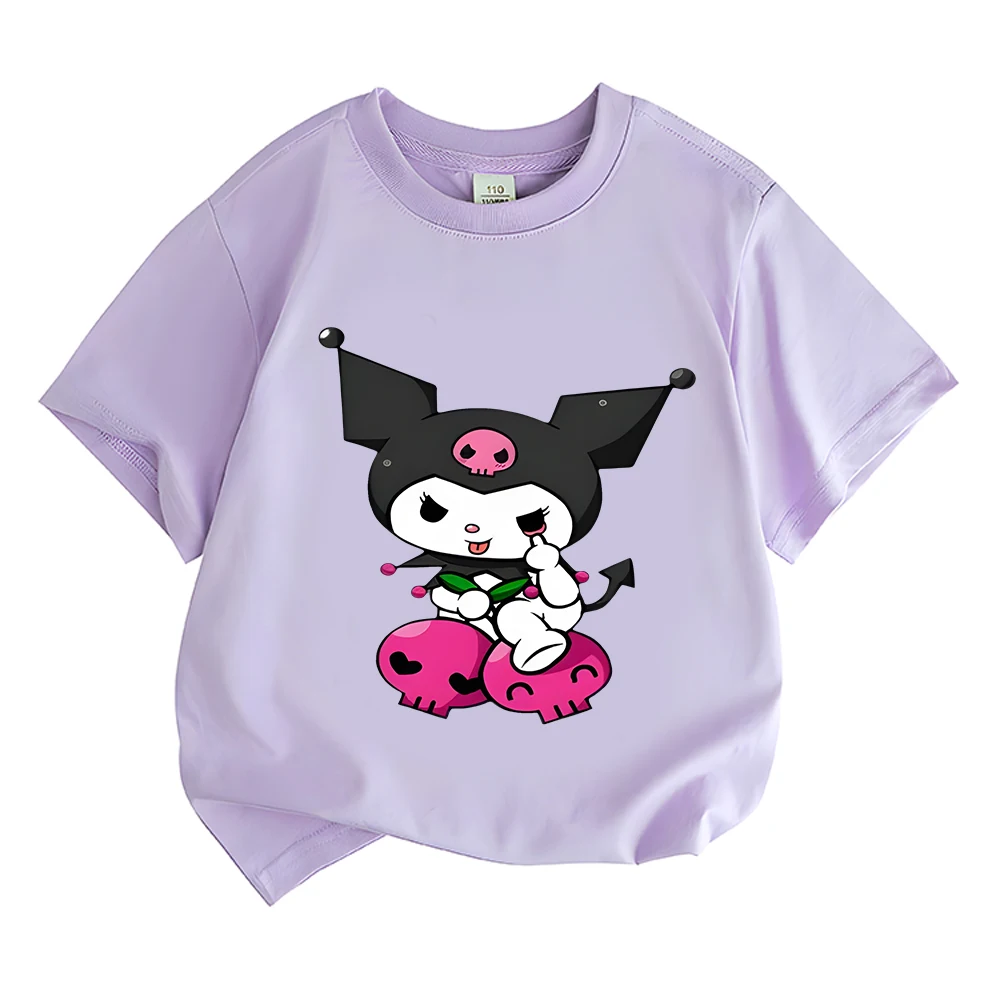 

Horror Kuromi Cartoon Anime Kids T-shirt Summer Short Sleeve White Cotton Boys Tee Shirts Tops Girls New Fashion Kawaii Clothes