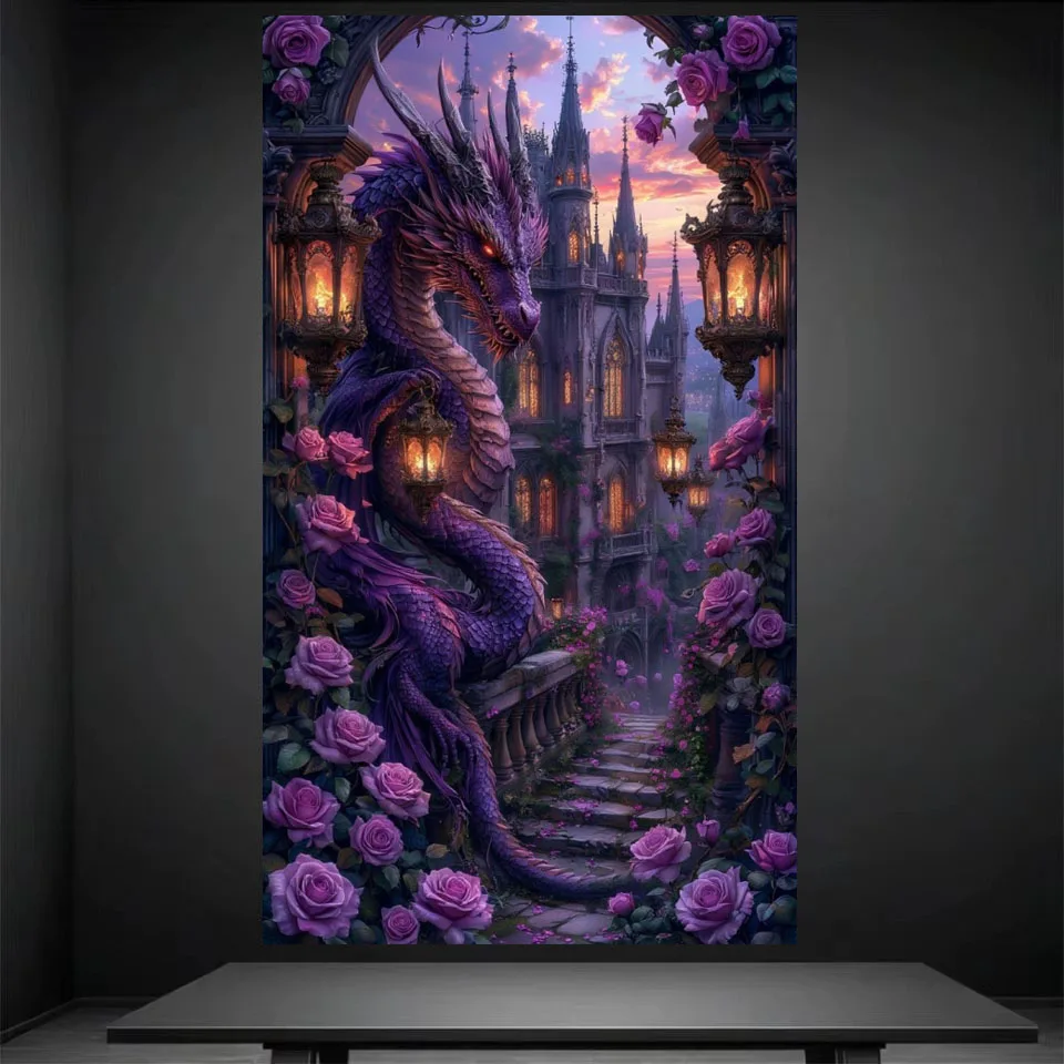 

Purple Art Dragon Castle Rose Landscape Full Square Round Diamond painting nouveaut é s 2025 diamond art diamonds painting