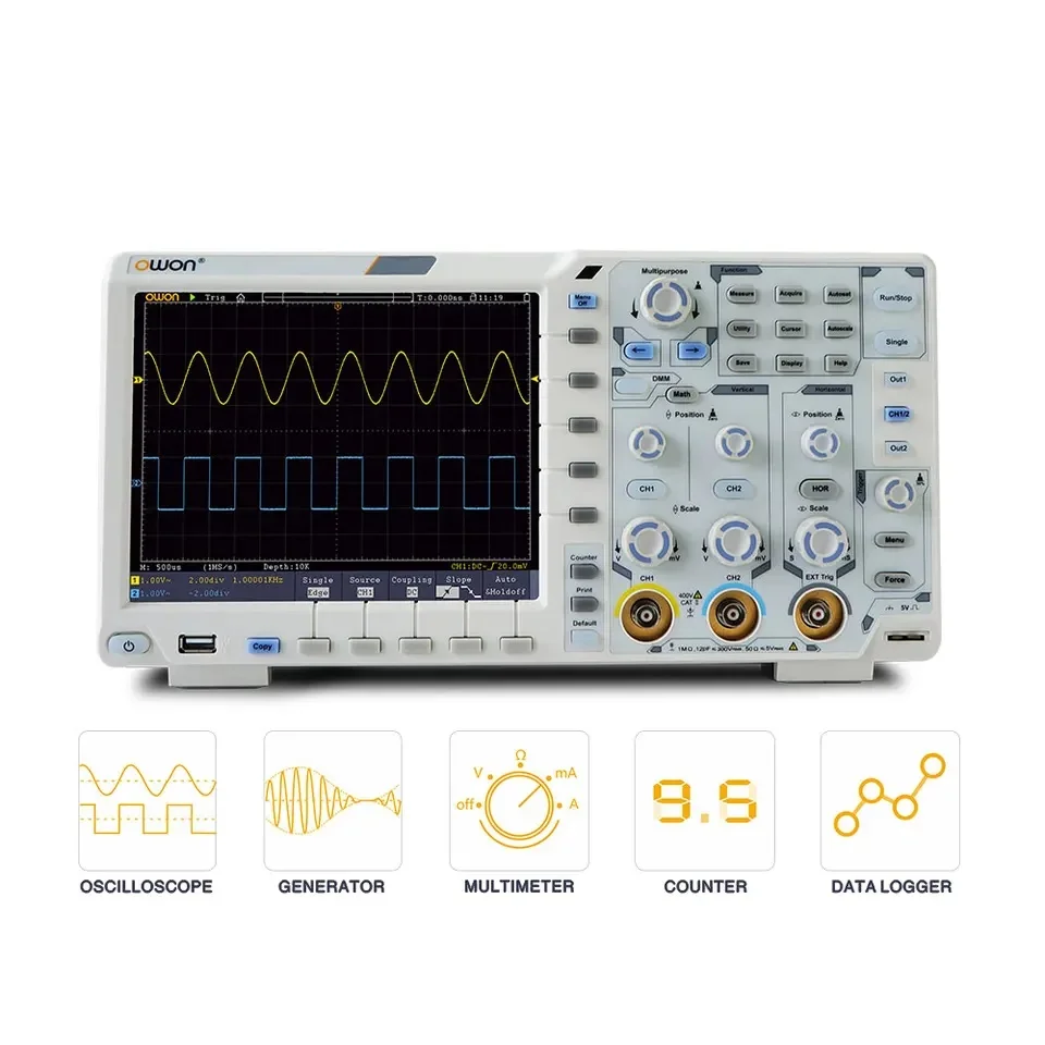 XDS3202E for Digital Storage Oscilloscope Portable 2 Channels 200Mhz Bandwidth 8 Inch USB Kits 8 Bit Resolution 1GSa/S Sample