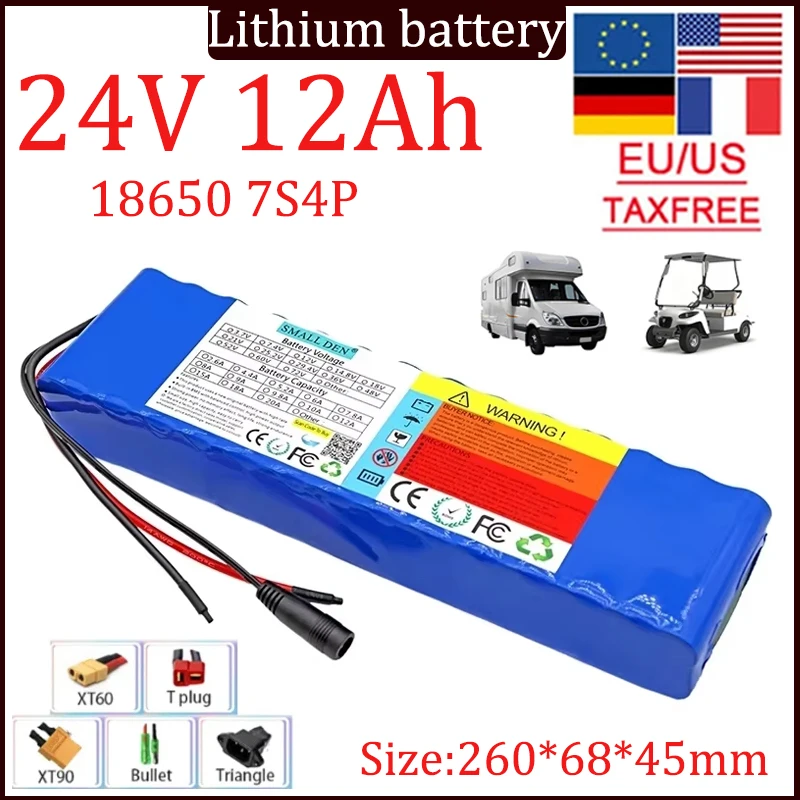 

24V 12A 18650 7S4P Lithium Battery Pack 12000mAh Built-in balance 15A BMS Solar rechargeable Spare high quality battery