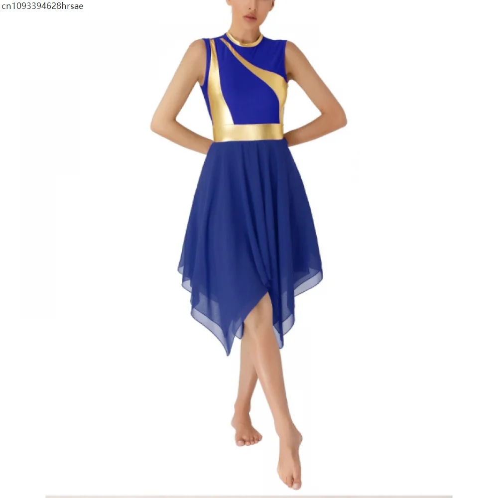 女性典礼賛美叙情的なダンスドレス社交ダンス教会聖歌隊礼拝衣装ノースリーブ光沢のあるスパンコールダンスウェア