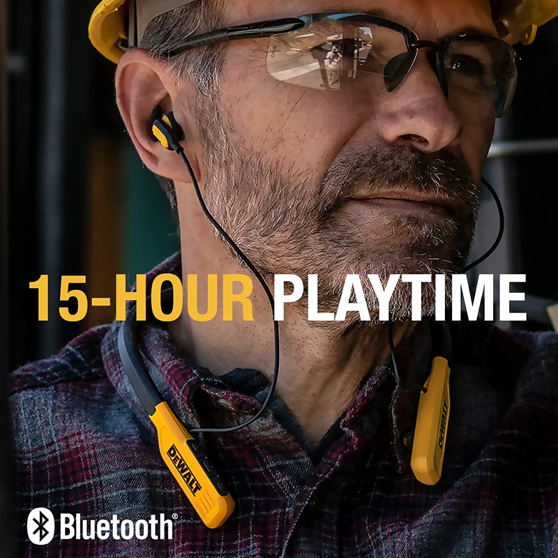 DEWALT Wireless Bluetooth Jobsite Pro Neckband Headphones Neckband Earphones with 15H Playtime Noise-Isolating Wireless Earbuds