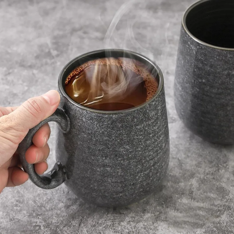 مجموعة من 6 أكواب قهوة سيراميك كبيرة سعة 12 أونصة مع مقابض واسعة لحليب الشاي والقهوة والكاكاو الساخن مثالية لمكتب روتين الصباح U #2