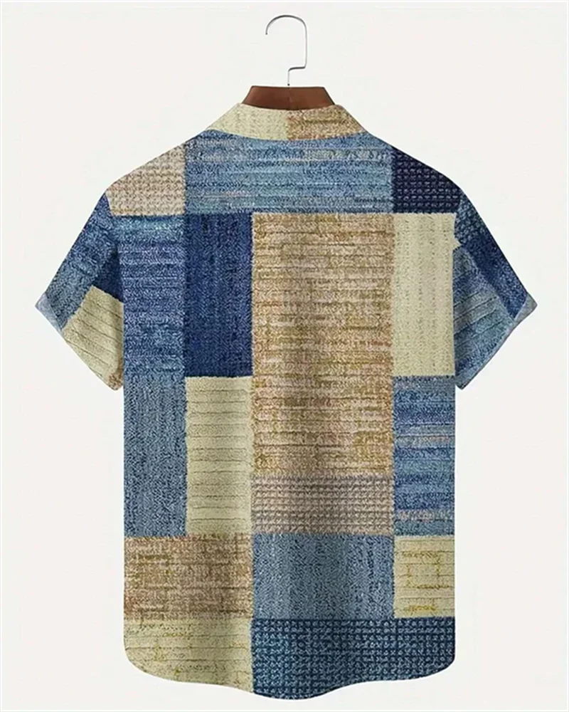 2024 Heren Kleur Blok 3d Geprint Button-Down Revers Shirt Met Korte Mouwen Grote Maat 5xl Hoge Kwaliteit Hawaiian Strand Shirt Top