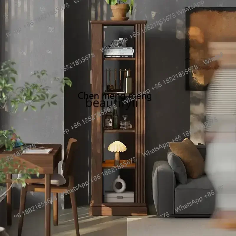 cc182RSolid wood rotating bookshelf 360 black walnut shelf floor magazine rack household living room, multi-layer bookcase