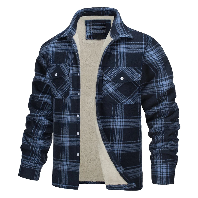 

Retro Casual Men's Jacket, New Long-sleeved Lapel Checkered Thickened Shirt, Men's Jacket, Trendy Street Color-blocked Warm Top