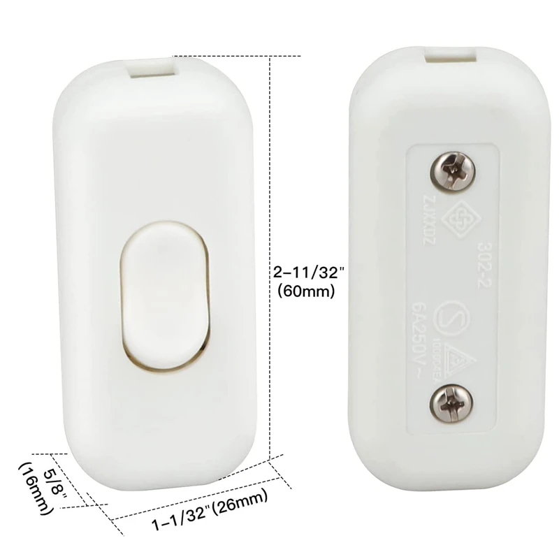 5Pcs Inline Switch Torpedo Switch 6 Amp Lamp Switch Inline Rocker, AC 250V Replacement Inline Cord Switch