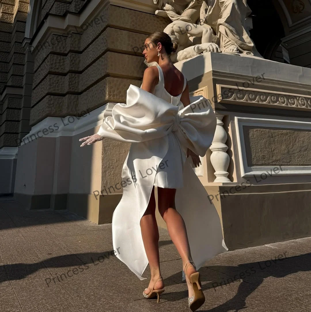 2 Pcs Wedding Dresses with Big Bow Wrap Elegant Bridal Gown Satin Short Engagement Party Dress Chic robe de mariée Customized