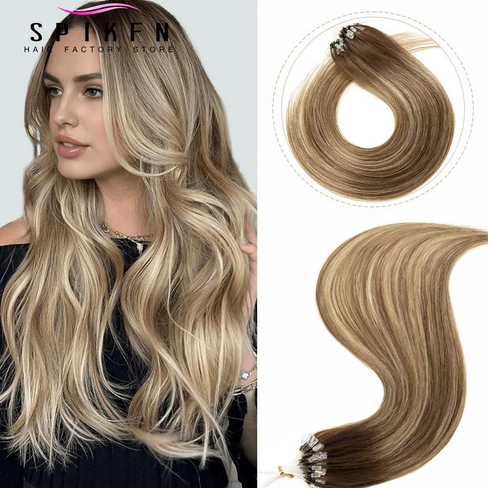 

Brown To Blonde Micro Loop Hair Extensions Real Natural Straight Micro Ring Link Hair 12"-24" Loop Ring Human Hair Extension