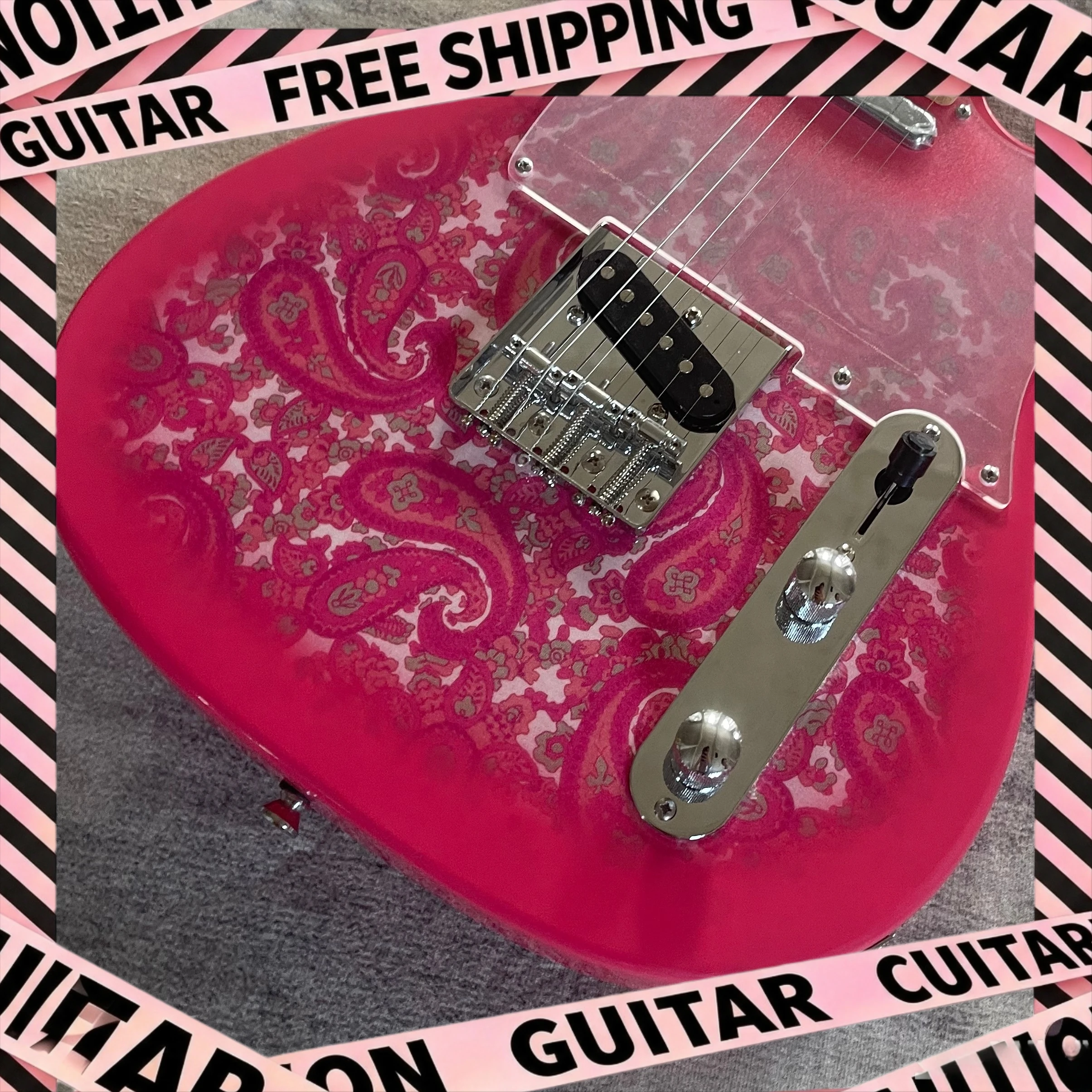 TL Electric Guitar Pink Paisley Pattern Teleguitar Maple Neck Solid Wood Body Fixed Bridge Free Shipping Gift