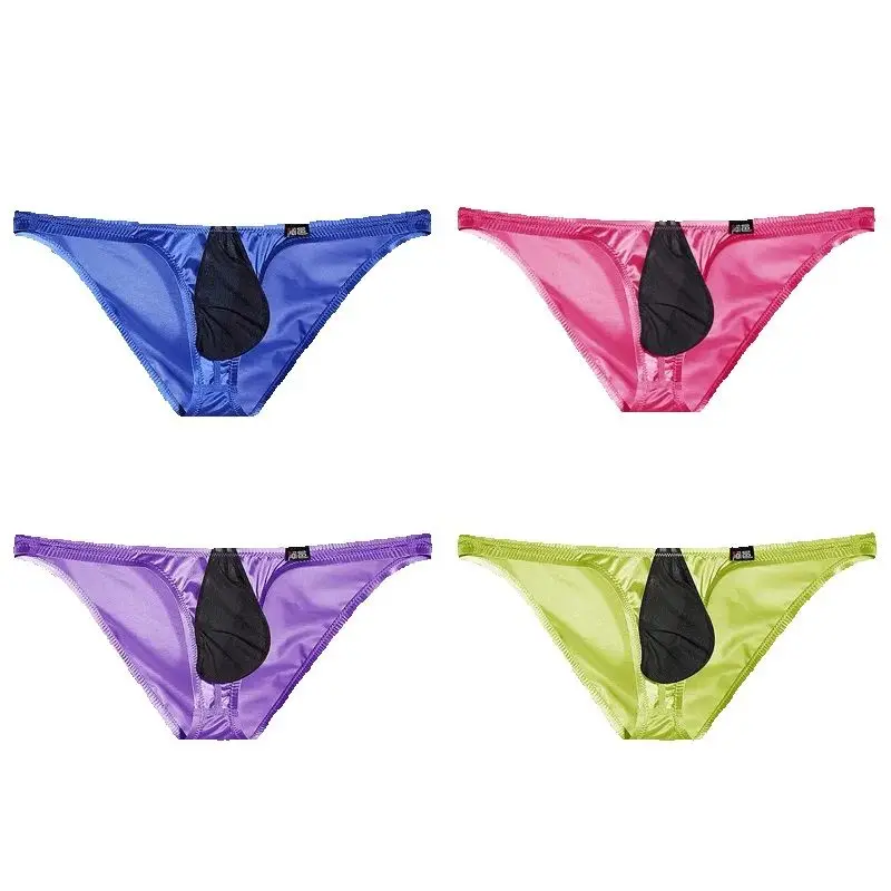 

Сексуальное нижнее белье для мужчин, трусы из ледяного шелка с низкой талией, ультратонкие облегающие прозрачные трусы с большой сумкой, удобное нижнее белье
