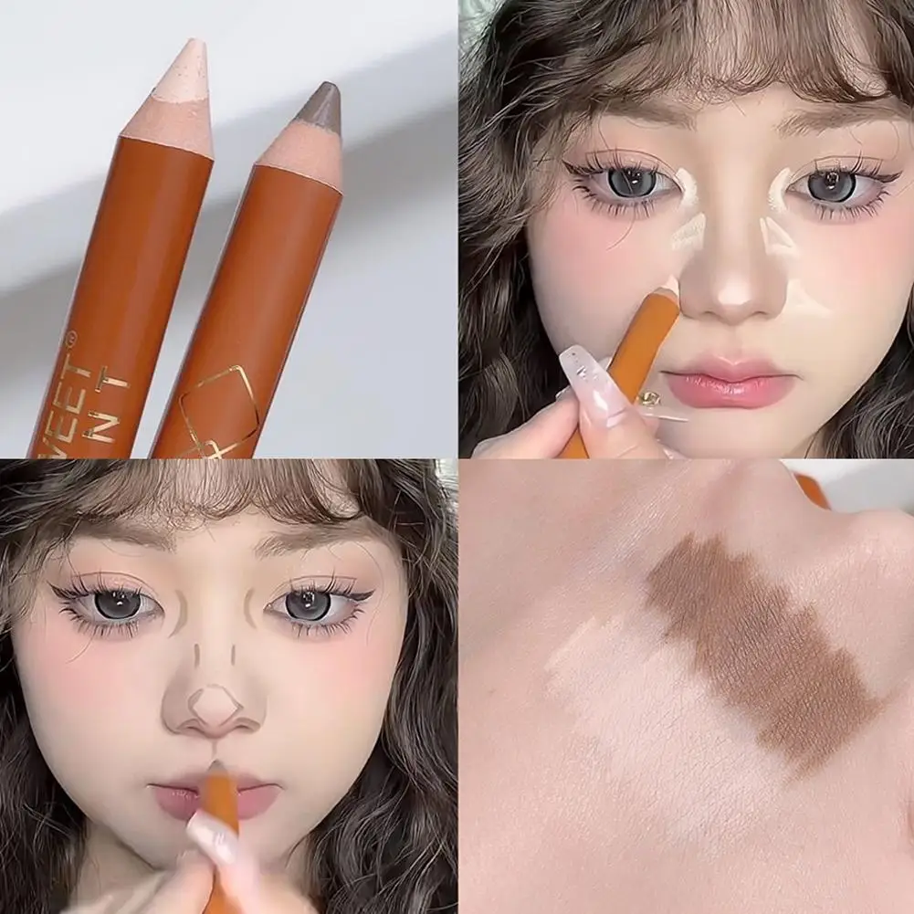 2 IN 1 Matte White Highlighting Contouring Stick Brightening Concealer Skin Pencil Matte Smooth Makeup Pencil Tone Bronzers C1T8