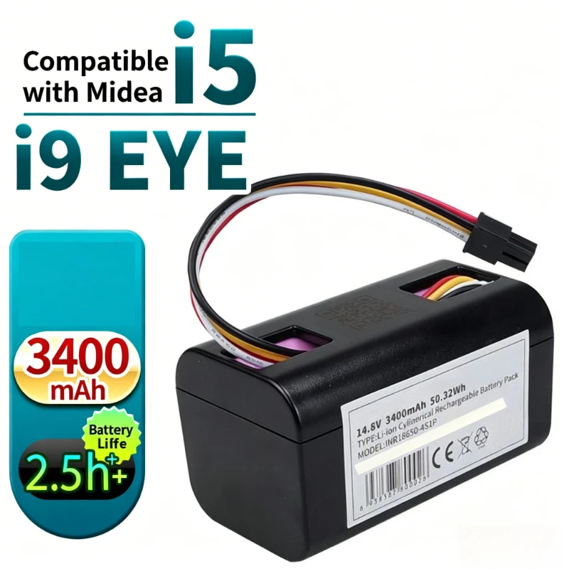 14.8V 2800mAh 3400mAh Replacement Li-ion Battery for Midea I5 I5 Young I9 EYE M6 M61 K50 K30 Robot Vacuum Cleaner Battery Pack
