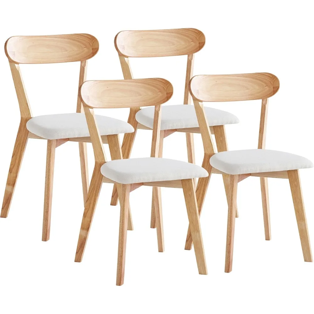 مجموعة من 4 كراسي طعام منجدة حديثة: خشب متين طبيعي، مسند ظهر منحني للمطبخ المنزلي