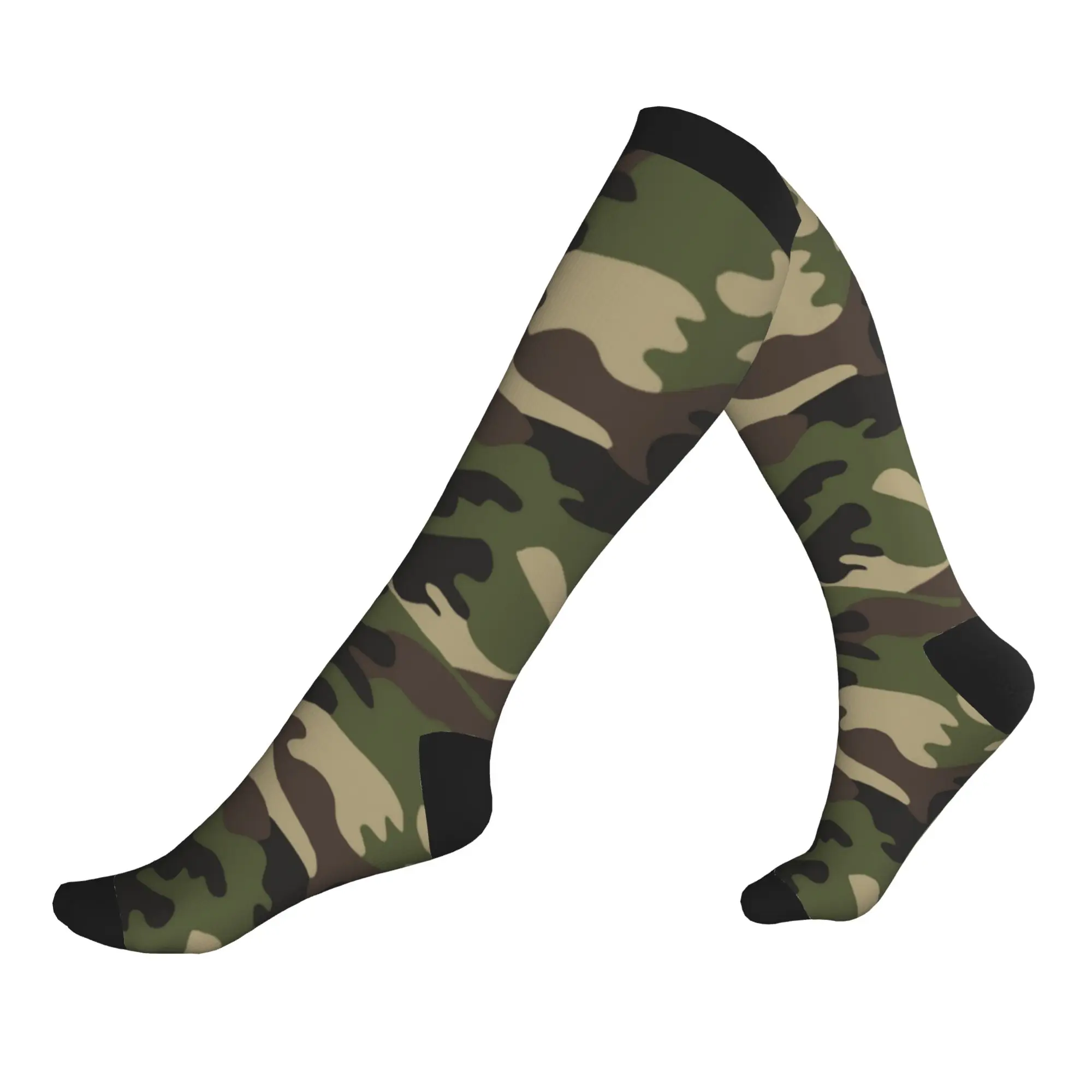 Green Brown Military Camouflage Mens Sports Compression Socks Funny Army Jungle Camo Spring Summer Autumn Winter Dress Socks