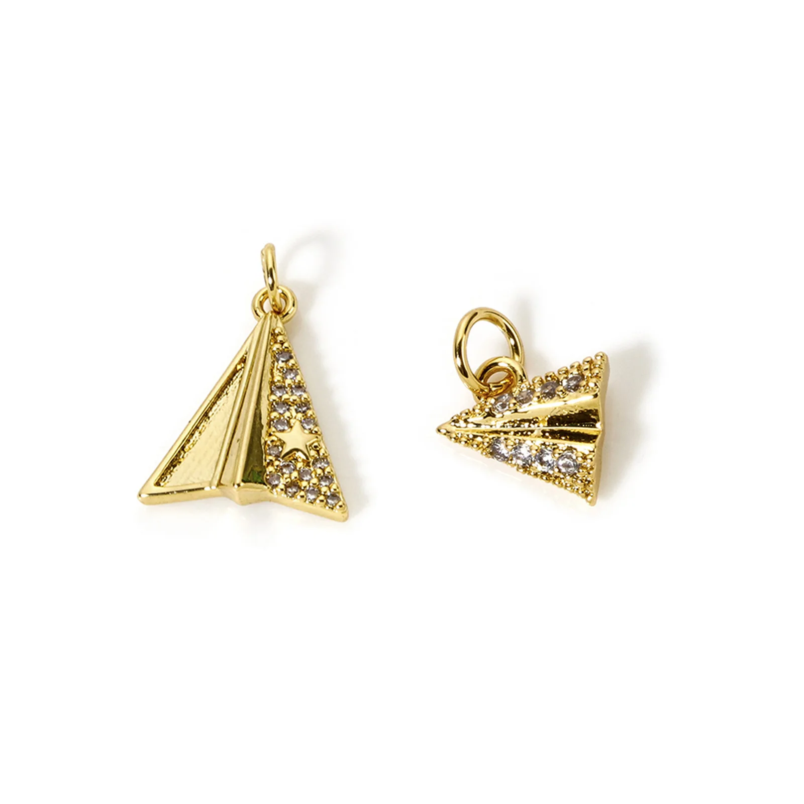 2pcs New Style Brass Charms 18K Gold Plated Origami Airplane Micro Pave Clear Cubic Zirconia Pendant DIY Jewelry Making Findings
