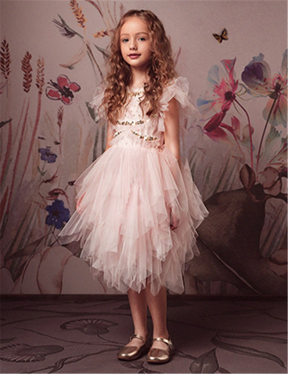 Lovely Flower Girls Dress Glitter paillettes Tulle abiti a strati per matrimonio bambini regalo di compleanno abiti da prima comunione