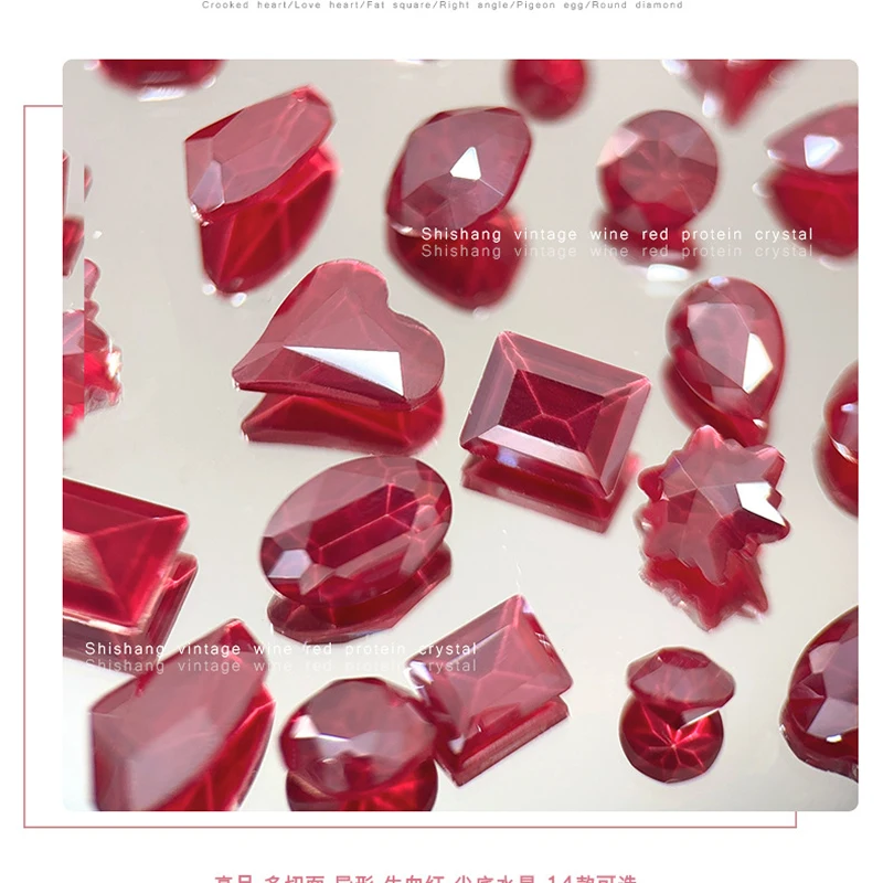 Mix 70pcs Wine-Red Crystal Gemstone Heart & Water Drop Shaped Nail Decorations for Ladies' Nail Crystal Charm Decoration