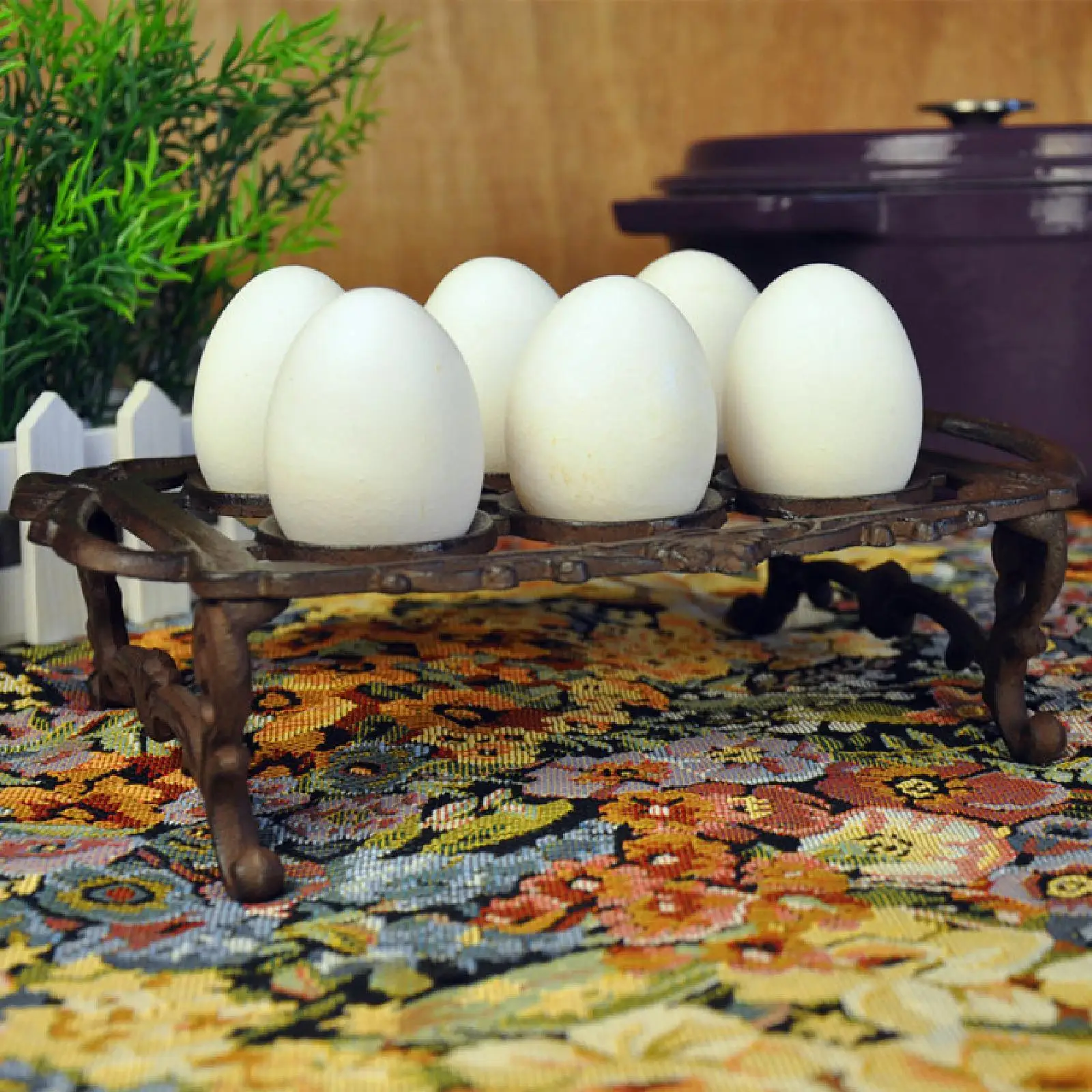 

Cast Iron Egg Holder Rack Display Stand Countertop Hold up to 6 Eggs Sturdy Rustic Decor Vintage Design Desktop Egg Storage