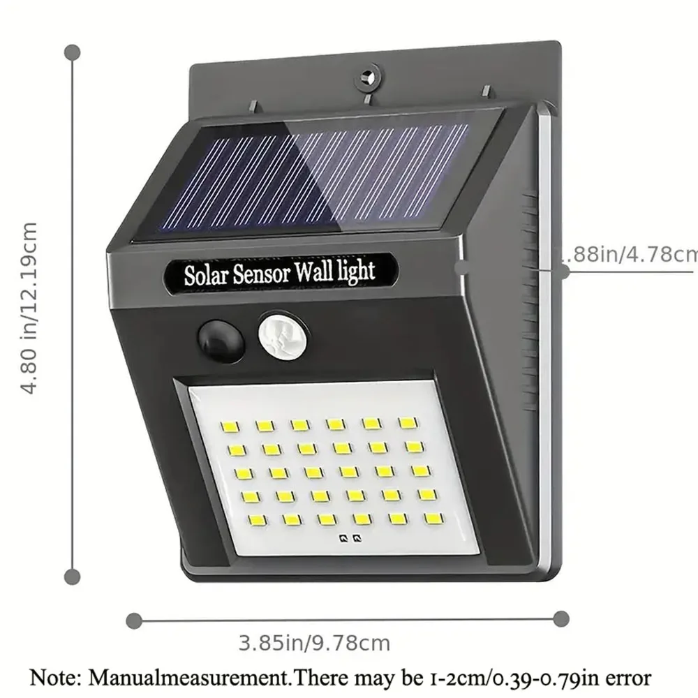 1 szt., 20/30 diod LED Zewnętrzna lampa ścienna na energię słoneczną, oświetlenie patio domowego Kinkiet Kinkiet Obudowa światła