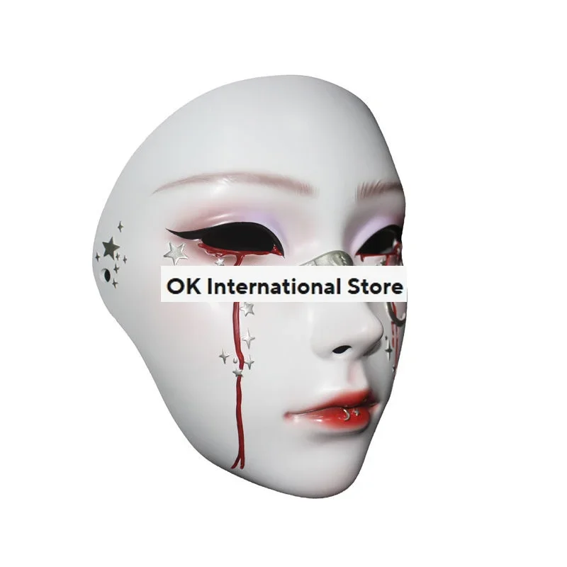 Soul Crop Volledige Gezicht Tranen Masker Oude Stijl Cos Hanfu Kostuum Accessoires Rekwisieten Kleurrijke Sculptuur Masker Gezichtscadeau Cosplay