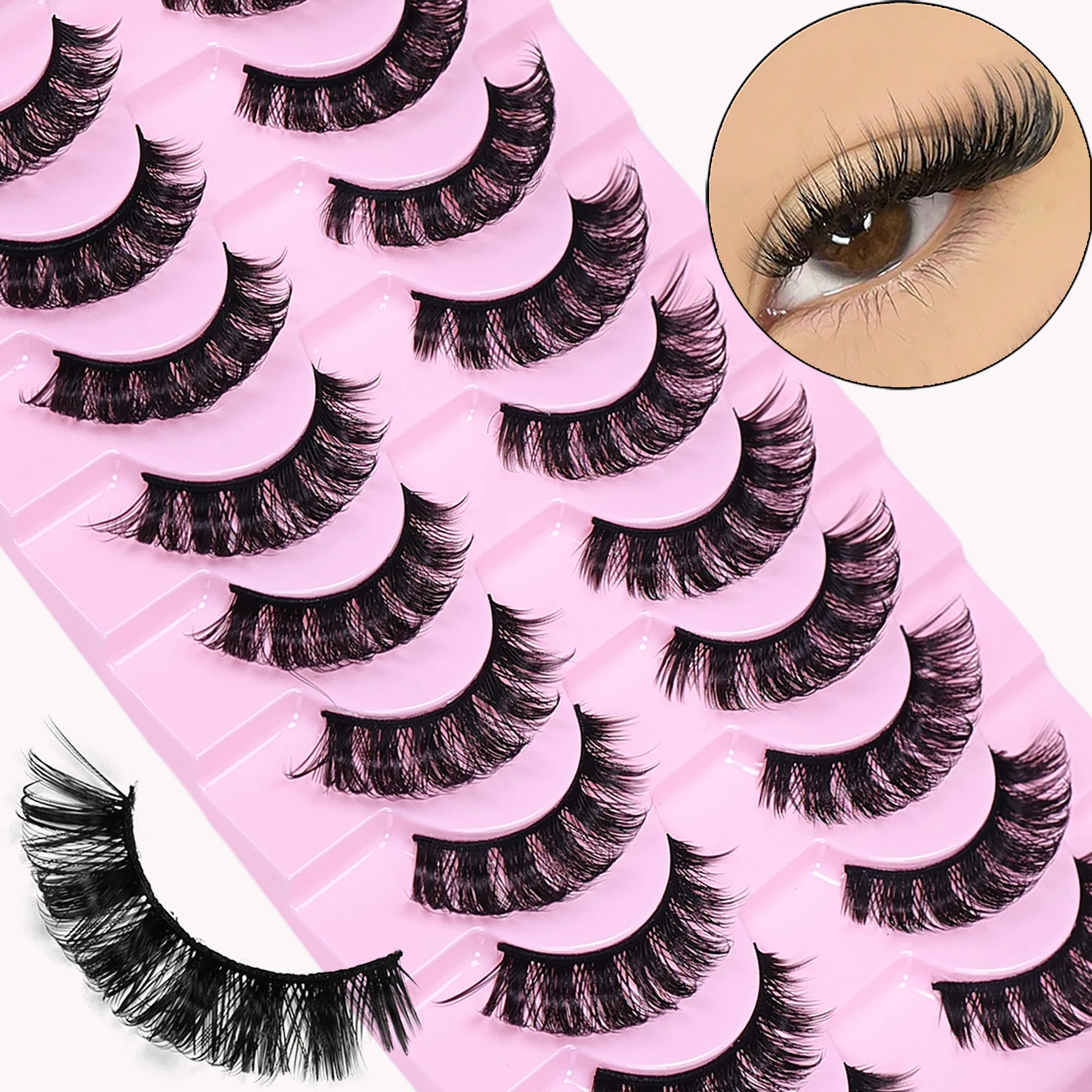 10 Pairs Russian Strip Lashes DD Curl False Eyelashes Fluffy Wispy Fake Lashes Pack