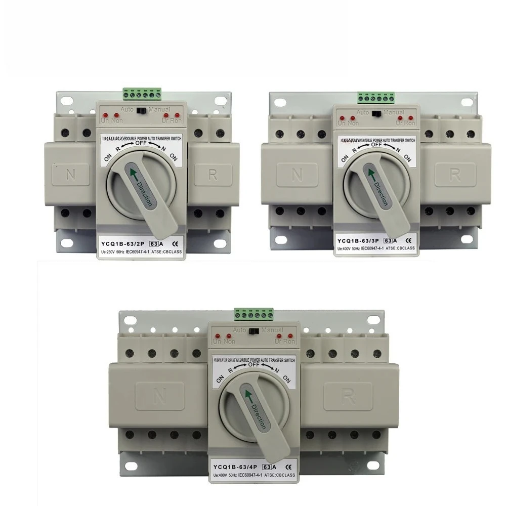 

2P 63A ATS Автоматический резервный переключатель 220 В, двойной переключатель питания для домашней/офисной резервной системы питания