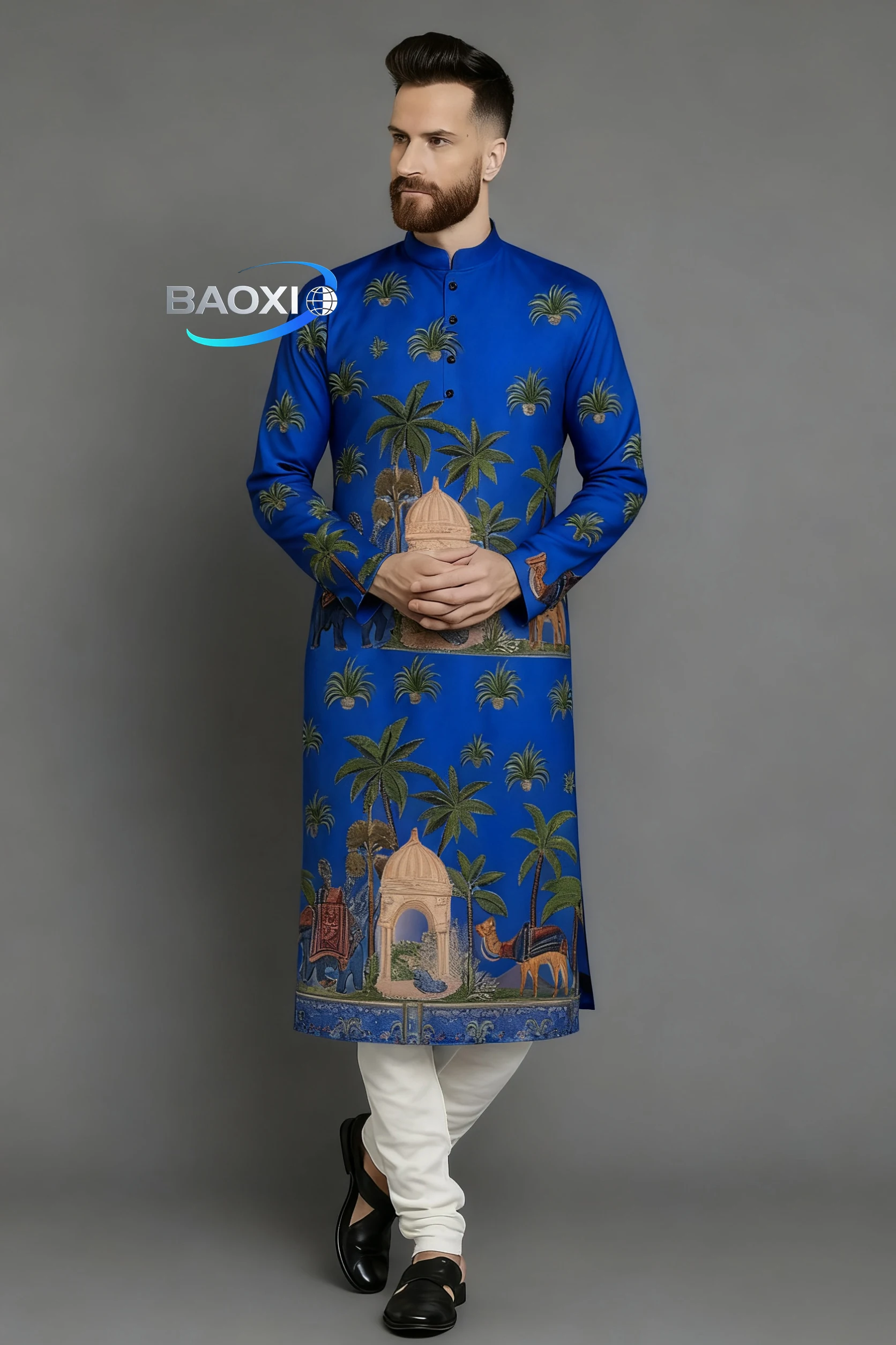 2025 bata regular de ajuste casual de moda kurtaasuha con estampado estampado para hombres adecuada para todas las ocasiones