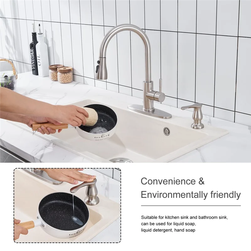 Kitchen Sink Soap Dispenser Kit, níquel escovado, Under-Sink Soap Dispenser, Silicone Tubo de Extensão