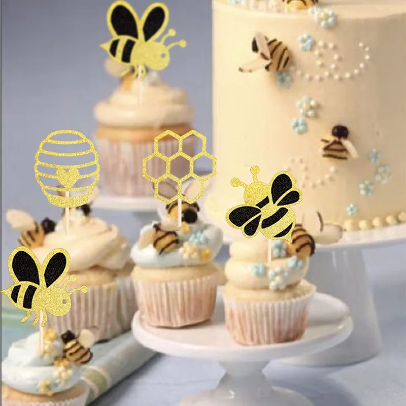 12pcs Bee Hive cake Tag Baking cake piccola bandiera plug-in compleanno a tema festa decorazione torta tag