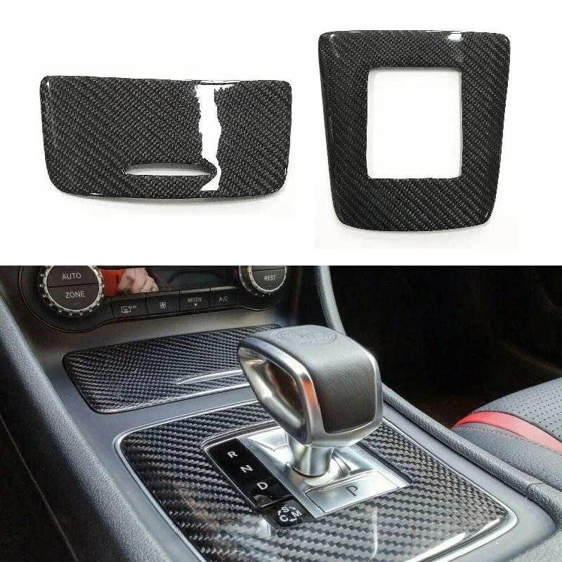 Real Dry Carbon Fiber Car Gear Box Panel Surround Trim Car Accessories Fit For Mercedes-Benz A45 CLA45 GLA45 AMG 2014-2016