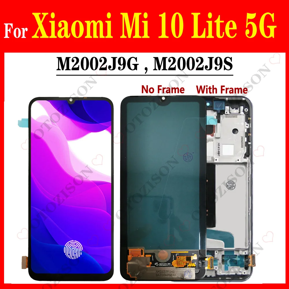 Super Amoled LCD For Xiaomi 10 Lite LCD 5G Display M2002J9G M2002J9S LCD Touch Screen For MI 10 Lite 5G LCD Mi10lite Replacement