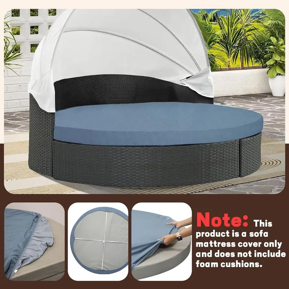 Capa de sofá redonda de 66 polegadas – Capa impermeável para pátio externo para belas de vime de vime (cinza azul)