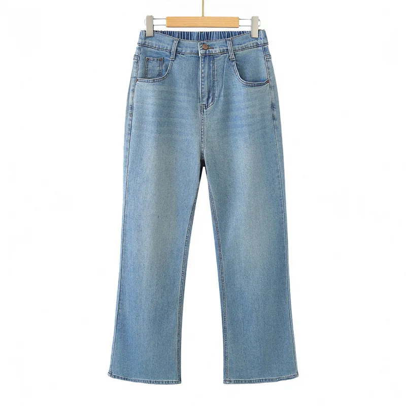 

Plus Size Women Jeans Spring High Waist Denim Flare Pants Slim Casual Long Trousers 8953