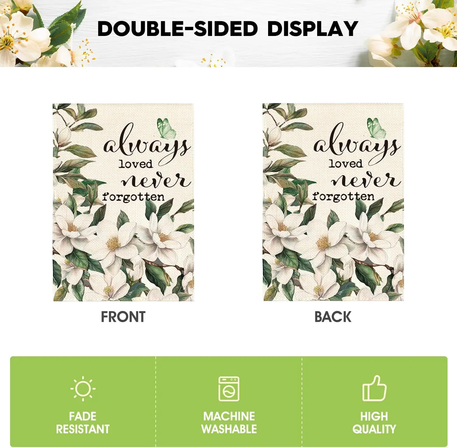 علم حديقة تذكارية من AVOIN colorlife Always Loved Never Forgotten مقاس 12 × 18 بوصة مزدوج الجوانب من الخارج، ساحة ماغنوليا الخارجية Dec ZZJ #6