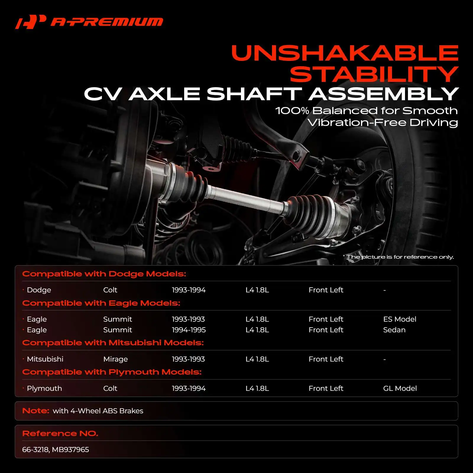 A-Premium Front Driver Side CV Axle Assembly for Mitsubishi Mirage 1993 Dodge Colt 1993-1994 Eagle Summit 1993-1995