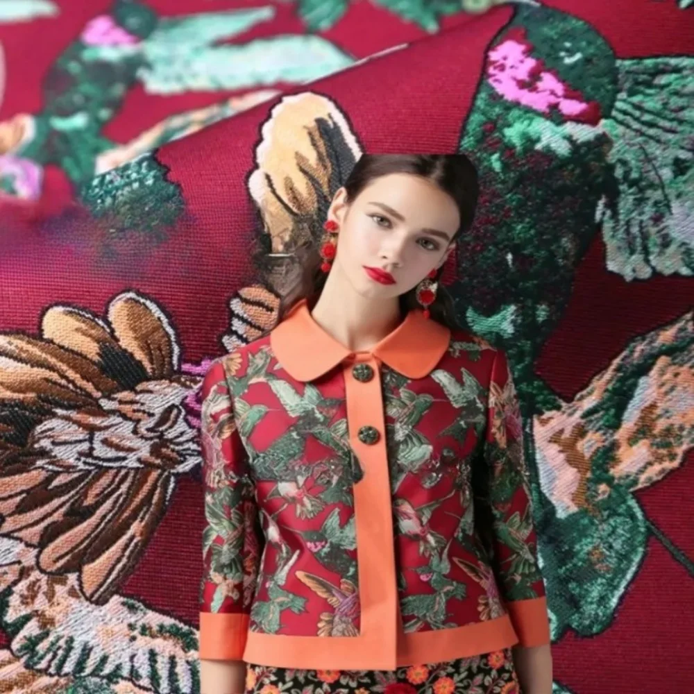 

Yarn Dyed Brocade Jacquard Fabric Flying Bird Suit Coat Dress Clothing European Brand Fashion Design Wholesale Material Cloth