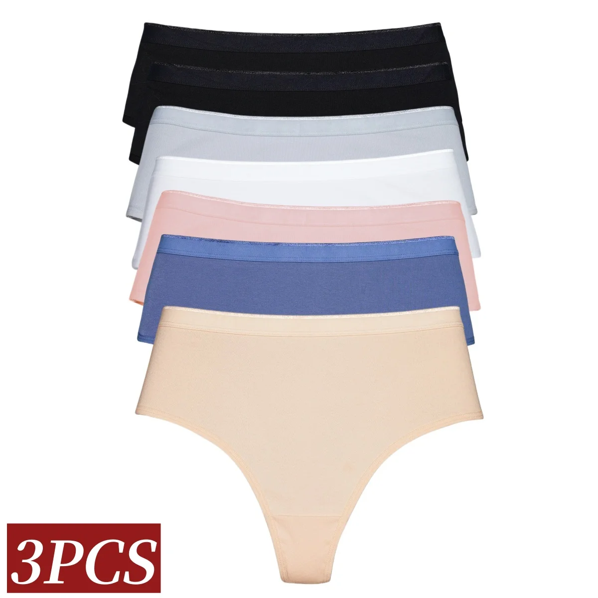 

3Pcs/Set Cotton Thongs Women Panties Female High Rise G-String Ladies Sexy Bikini Solid Color Soft Breathable Women Intimates