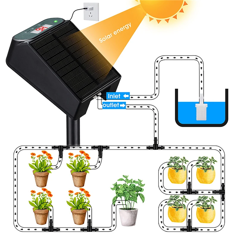 Intelligent Automatic Plant Flower Watering Device Solar Powered Watering Wireless Control Timing Irrigation Spraying Kit