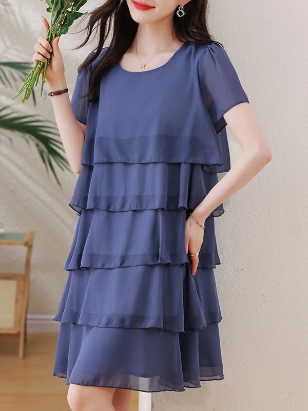 Faionable mousseline de soie Dr femme ample grande taille longueur Midi légère âge déflage ventre-une jupe gâteau été